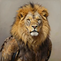 a realistic oil painting portrait of a griffon, resembling a winged lion with an eagle head, highly detailed, trending on artstation, by james gurney and michael whelan