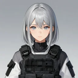 silver hair girl, tactical (vest), portrait ilustration by Krenz Cushart and Shinji Aramaki
