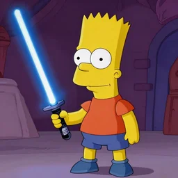 film still of bart simpson holding a lightsaber in the empire strikes back ( 1 9 8 0 )