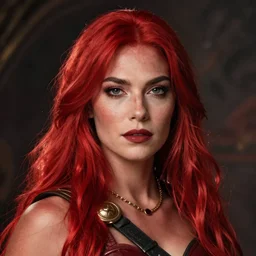 hyper realistic photo of red sonja portrait, cinematic