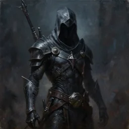 a painting of a void assassin, a character oil on canvas portrait by gerald brom and greg rutkowski, masterpiece, fantasy art, grotesque, artstation hq