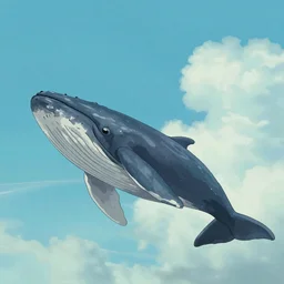 a whale floating in the sky, by Miyazaki, style of breath of the wild