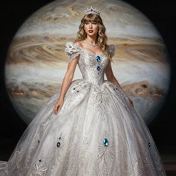 taylor swift as a princess of jupiter, intricate, elegant, highly detailed, digital painting, artstation, concept art, smooth, sharp focus, illustration, art by frank frazetta, william mortensen, arny freytag