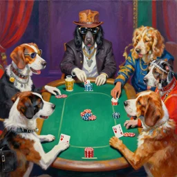 a painting of hipster dogs playing poker, on the style of tomma abts