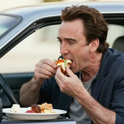 nicolas cage eating an entire car, photography 4 k
