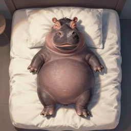 hippo lying in bed, half sleeping, waking up, centered composition, digital painting, artstation, concept art, sharp focus, octane render, illustration, art by geof darrow,