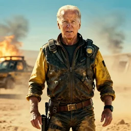 film still of Joe Biden in Mad Max Fury Road, 4k wallpaper