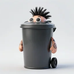 full view, from a distance, of anthropomorphic trashcan punk with tattoos, full of trash, style of yoshii chie and hikari shimoda and martine johanna, highly detailed