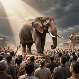 an elephant crowd surfing