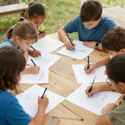 4 th graders sketch, acadia national park, colorful