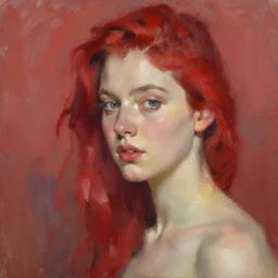 spontaneous unfinished romantic portrait, beautiful juicy brush strokes, alla prima, realist, by richard schmid and sargent, trending on cgsociety, red