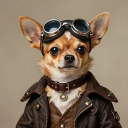 ripped physique goggles collar leash Man Steampunk portrait Sherlock Patrick Bateman snout Detective Anthropomorphic furry fuzzy fashion vogue Chihuahua man wearing a Chihuahua costume wearing an artificer costume gerald brom bastien grivet greg rutkowski norman rockwell portrait face head snout ears eyes illustration tombow