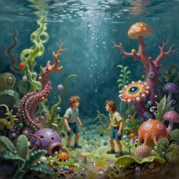painting tiny men in aquascape under water on acid fantasy higly detailed