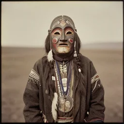 vintage photo of a native american hopi shaman with a mask by edward s curtis, photo journalism, photography, cinematic, national geographic photoshoot