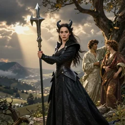 emilia clarke as a female demon excalibur by william dyce and dante gabriel rossetti and william morris and william waterhouse