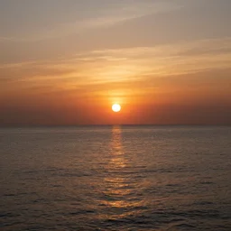 the most beautiful sunset over the ocean, reflections, photorealisti, 4k, still ocean