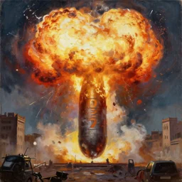 An atom bomb explosion in Mumbai, by Carl Gustav Carus, by Wadim Kashin, by Paul Lehr, oil on canvas, masterpiece, trending on ArtStation