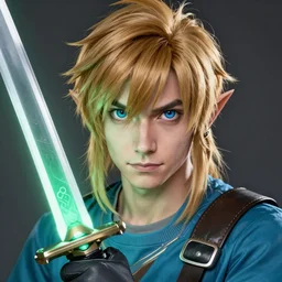centered detailed portrait of link holding a laser sword, sharp focus on the eyes, final fantasy, details, intricate, octane render, smooth face, illustration, hyperrealistic, by wlop and dmitry prozorov, artgerm, artstation,