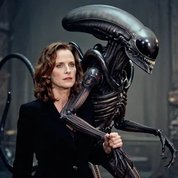 sigourney weaver with a xenomorph alien queen by h. r. giger