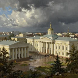 Ancient Neoclassical Town at raining day. By Konstantin Razumov, highly detailded