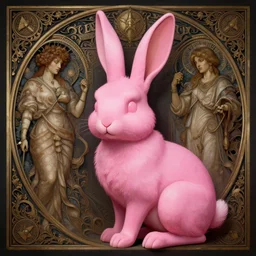 Psycho pink bunny in world war 3, intricate, highly detailed, digital painting, artstation, concept art, smooth, sharp focus, illustration, Unreal Engine 5, 8K, art by artgerm and greg rutkowski and alphonse mucha