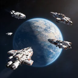 spaceships over a single planet, 4 k, cgi cutscene, movie scene, detailed, photorealistic