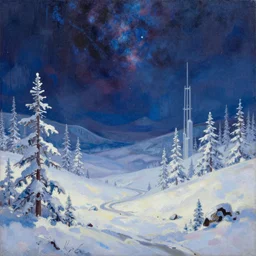 scenery artwork, scene beautiful, light!! light essential futuristic winter world snow and night, surrealism oil on canvas, artstation!! pixiv!! dream scenery, quality astral projection render, nier automata concept art, vaporwave textures