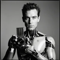 a portrait photo of a cyborg by david bailey, high contrast black and white, studio lighting, hasselblad camera, ilford hp - 5