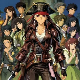 beautiful! female, pirate style, leather, extreme detail, in style of pan ren wei, yoji shinkawa, ross tran, atey ghailan, greg rutkowski, wlop, makoto shinkai, takashi takeuchi studio ghibli, akihiko yoshida, ilya kuvshinov, pixiv fanbox, anime aesthetic