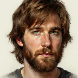 young man, green eyes, scruffy hazel beard, mullet, john krasinski, digital painting, lots of details, extremely detailed, 4 k, intricate, brush strokes, mark arian, artgerm, bastien lecouffe - deharme
