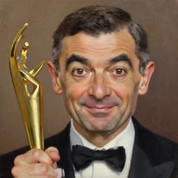 portrait of mr bean, face, award winning lighting and composition, oil painting