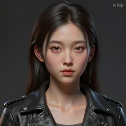 clothed, worksafe. instagram photo, by wlop, ilya kuvshinov, krenz cushart, greg rutkowski, trending on pixiv. zbrush sculpt, octane, maya, houdini, vfx. close - up face of a cute japanese filipino girl wearing leather jacket. oil painting. cinematic dramatic atmosphere, sharp focus, volumetric lighting.