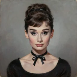 a portrait of Audrey Hepburn waif girl gothic, bored, illustration, soft lighting, soft details, painting oil on canvas by margaret keane and artgerm, trending on artstation, 4k, 8k, HD