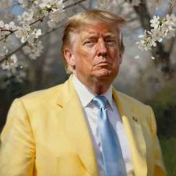 detailed portrait of donald trump in yellow suit, spring light, painting by gaston bussiere, craig mullins, j. c. leyendecker