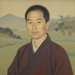 a portrait painting of a character in a scenic environment, texture by nobuhiko obayashi, primitive lacquerware