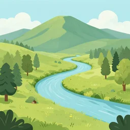 mountaintop river flat vector a storybook illustration trending on artstation