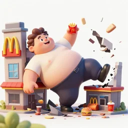 huge fat man falls on mcdonalds and destroys the building with his weight