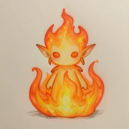 A cute tiefling made of translucent fire, sketched