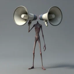 a very thin tall humanoid with two megaphones to replace the head. character concept art, extremely high details, artstation contest winner, art by slawomir maniak, chris rahn. masterpiece