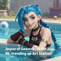 “Jinx league of legends, at the pool. 4k, trending on Art Station”