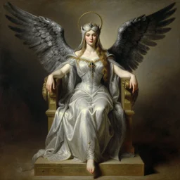 full body portrait of harpie queen astride her throne, highly detailed painting by gaston bussiere, craig mullins, j. c. leyendecker, 8 k, mid shot