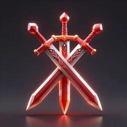 game - icon of medieval swords crossed on a prism, red powerful fantasy epic legends, game icon stylized, digital illustration radiating, a glowing aura, global illumination, ray tracing, 8 k high definition, intricate details, octane render, unreal engine, trending on arstation