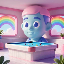 vaporwave 8 0's tile pool room, giant head, by beeple, rainbow, windows, 3 d rendering, fantasy lut, epic composition, sci - fi, surreal, angelic, roman marble statue, cinematic, 8 k, unreal engine, photorealistic, palm trees