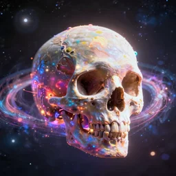 planet shaped like a skull, colorful, glow, energy, galaxy, ethereal, cinematic, epic, 8k, ultra detailed, Artstation, Trending on Artstation, Artstation HQ, Artstation HD, deviant art, Pinterest, digital art,