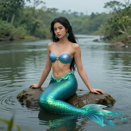 a beautiful siren in a river of the amazon, fantasy art, matte painting, visionary art