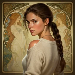 Lara croft with a sweater and glossy skin, temple backround, nature, digital painting, artstation, concept art, soft light, hdri, smooth, sharp focus, illustration, fantasy, intricate, elegant, highly detailed, D&D, matte painting, in the style of Greg Rutkowski and Alphonse Mucha and artemisia, 8k,