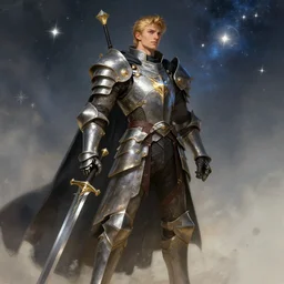 celestial knight, male, broadsword, detailed, art, by artgerm and greg rutkowsi