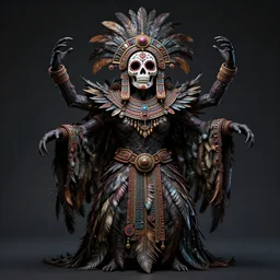 excited cthulu, octupi human, intricate, dia de los muertos, skull mask, aztec ultra detailed feathered dress 4 k resolution, octane render, photorealism, fantasy, greg rutkowski