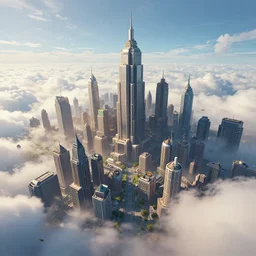 a beautiful city above the clouds of the sky, style artstation, style greg rutkowsk, comic art book,, octane render, unreal engine 6, epic game graphics, fantasy, ciberpunk, post - apocaliptic, ray tracing