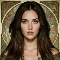 new art nouveau portrait of fantasy goddess megan fox in the style of anna dittmann, patrick nagle, charlie bowater and loish. long windblown hair, very large, clear, expressive, and intelligent eyes. symmetrical, centered, ultrasharp focus, dramatic lighting, photorealistic digital matte painting, intricate ultra detailed background.